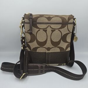 COACH 40758 Signature Brown C Logo Jacquard Crossbody Bag Stripe Y2K Purse